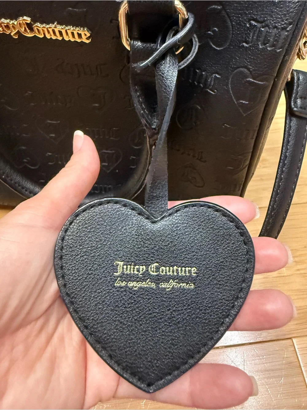 Juicy Couture Black Embossed Heart Satchel with Gold Logo